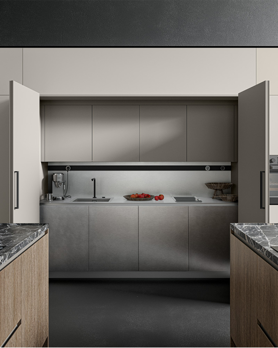 Функциональность и большое пространство для хранения благодаря складным дверцам